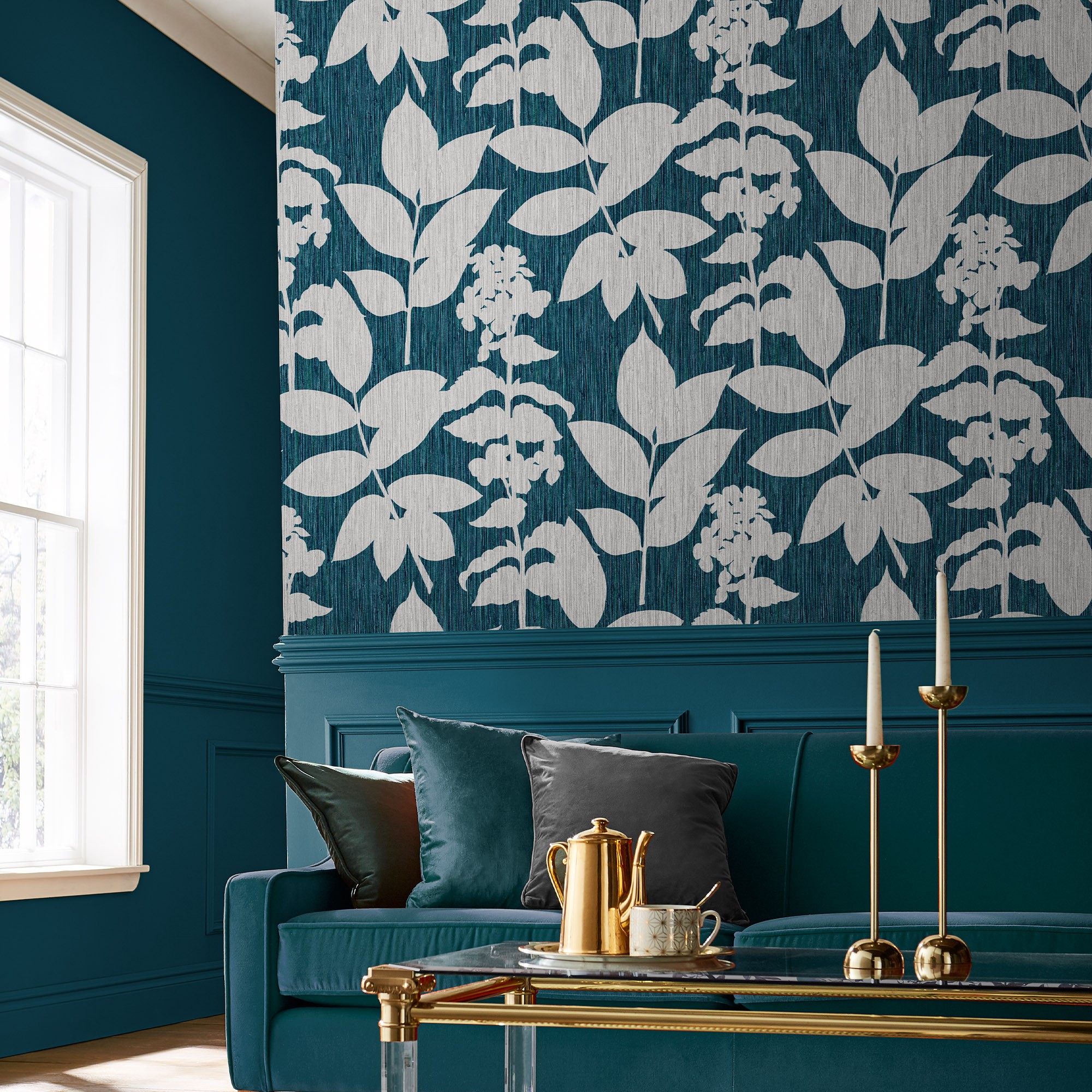 Aspen Botanical Wallpaper 111723 By Graham Brown In Teal Blue